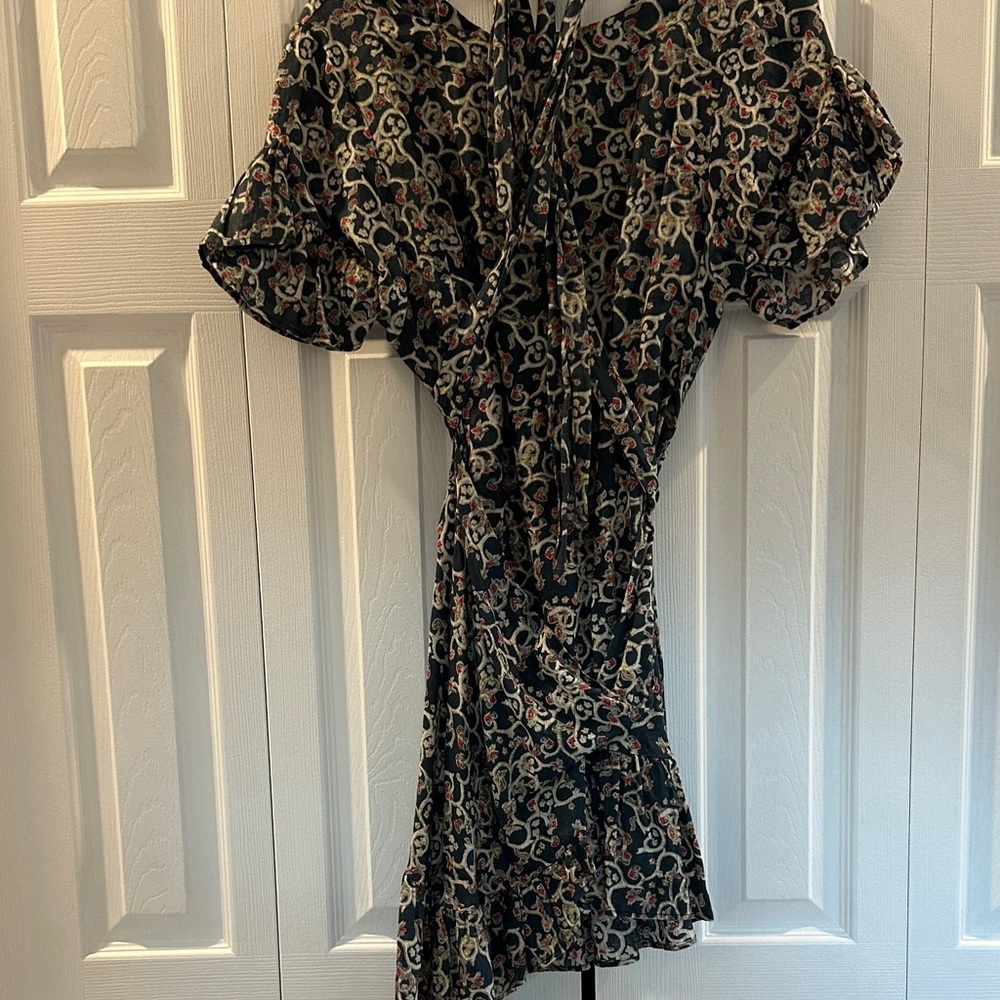 Asymmetrical Black Floral Ruffle Dress